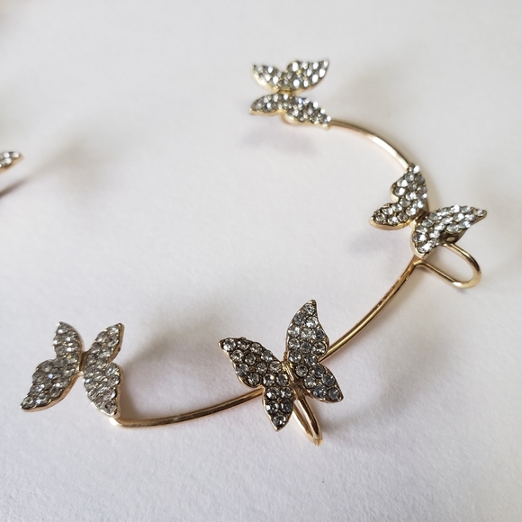 Silver Plated Metal Crystal Butterfly Ear Clips For Women Sparkling Zircon - Picture 8 of 10